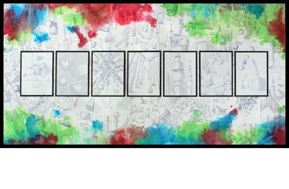 collage pen drawing gum arabic graphic